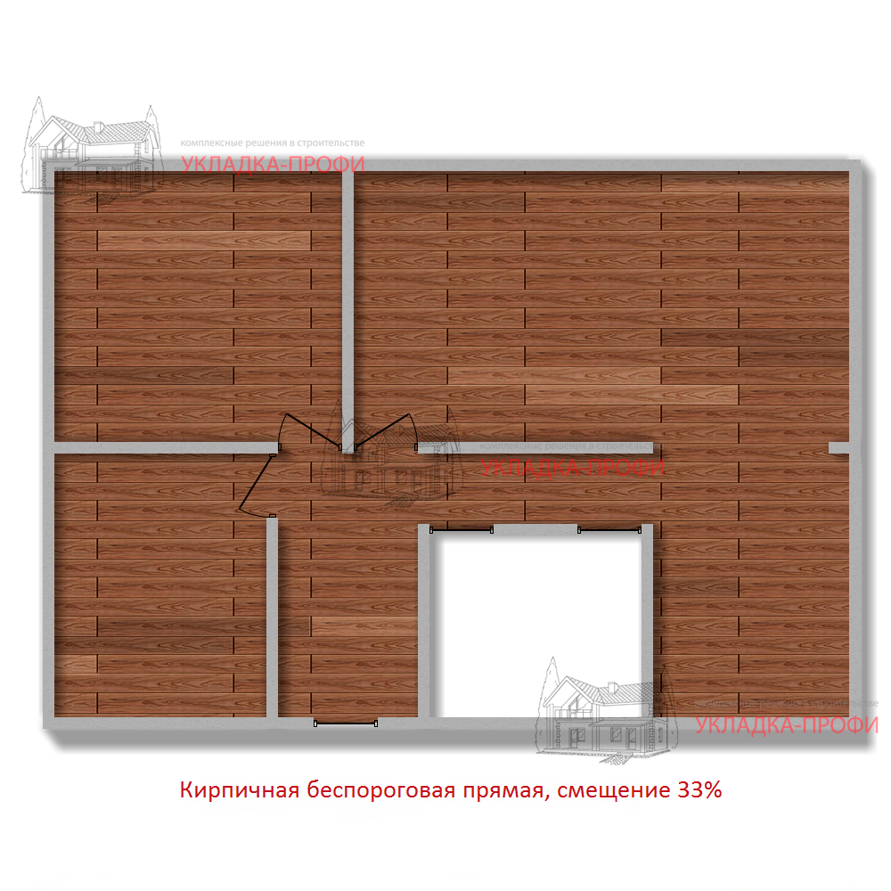 Беспороговая укладка паркетной доски параллельно стене смещение 33%